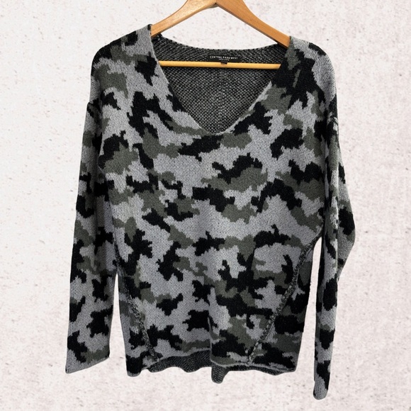 Central Park West Black and Gray V-Neck Sweater - Picture 1 of 4